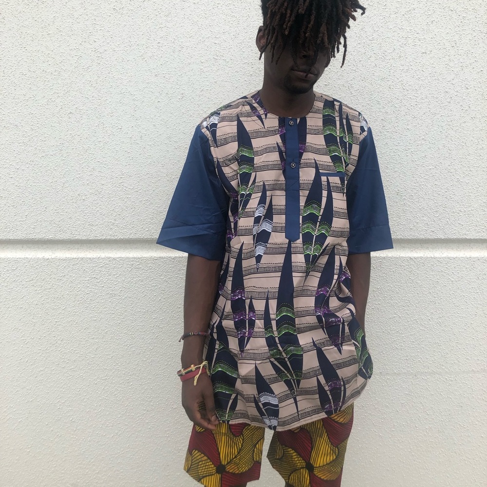 African Ankara Danshiki men short sleeve shirt